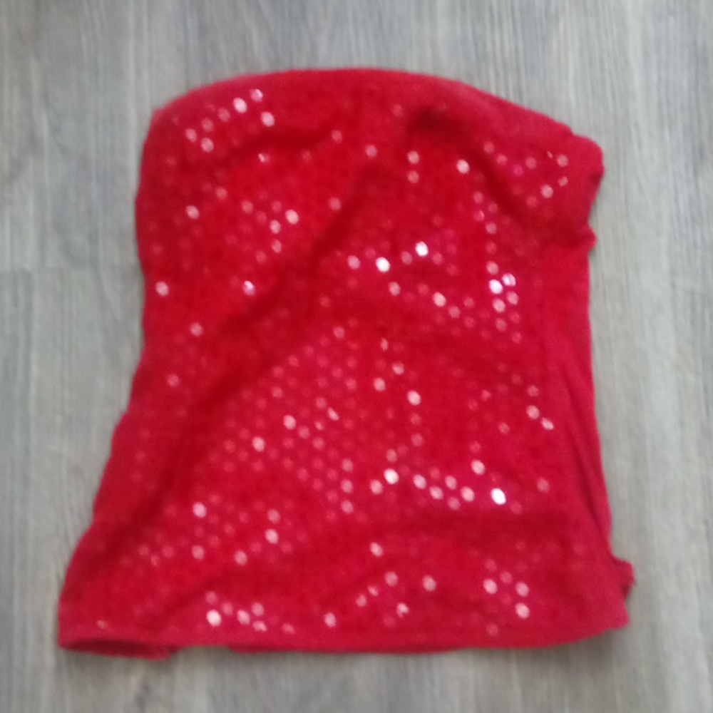 Red sequin tube top